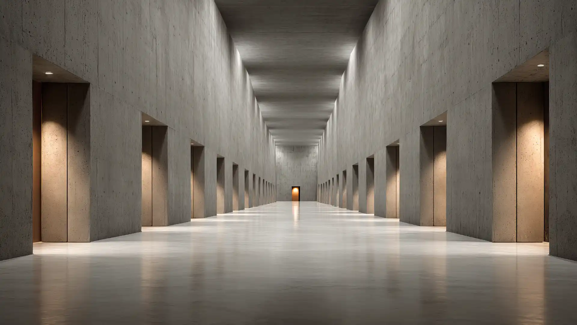 A long hallway showing systematic and sequence of doorways