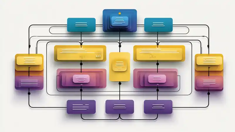 An abstract illustration depicting a CMS content workflow