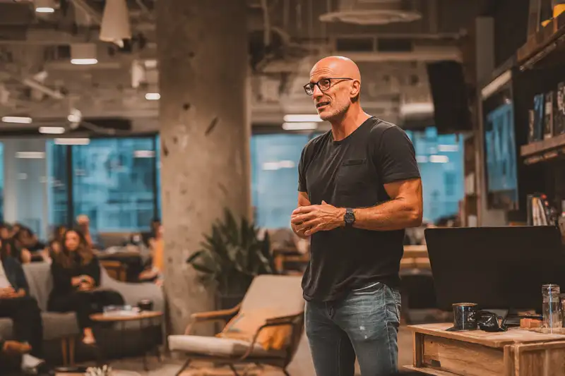 A man giving a presentation to a room full of people