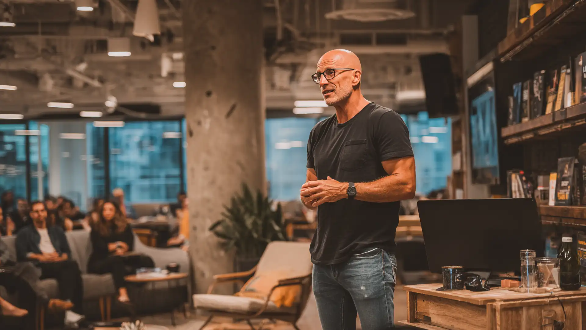 A man giving a presentation to a room full of people