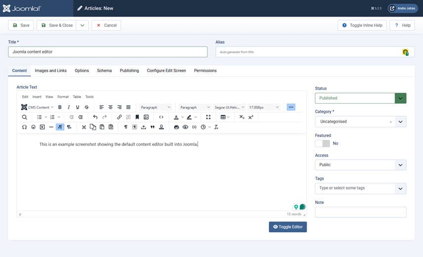 Screenshot of the default Joomla 5 editor