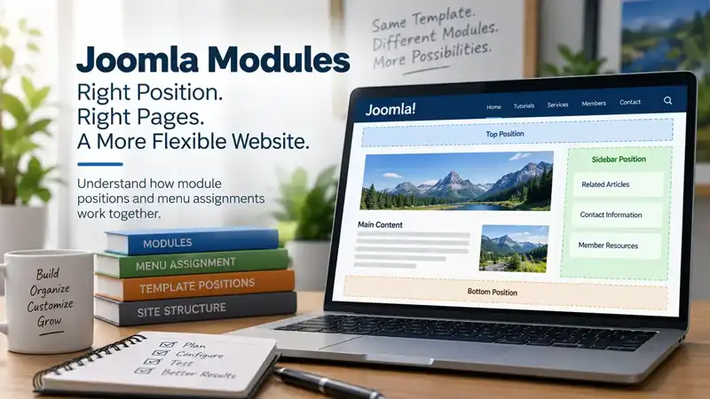 Joomla website layout showing modules assigned to different template positions
