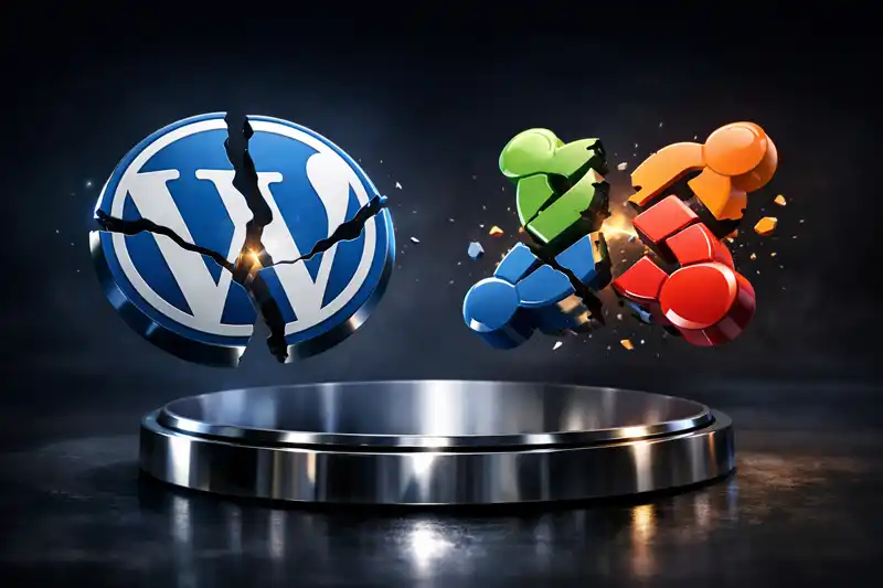 The WordPress and Joomla logos showing breakage when updates go wrong