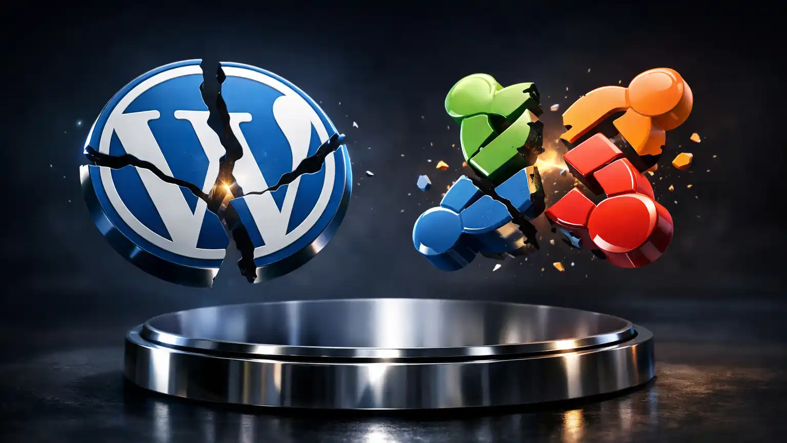 The WordPress and Joomla logos showing breakage when updates go wrong