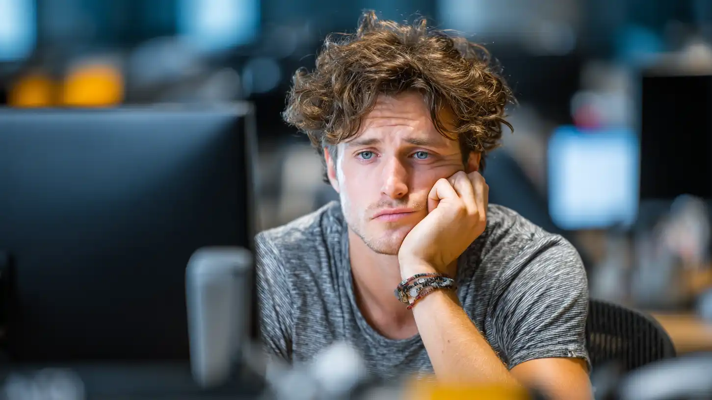 A young man at his computer discovering possible problems with his website