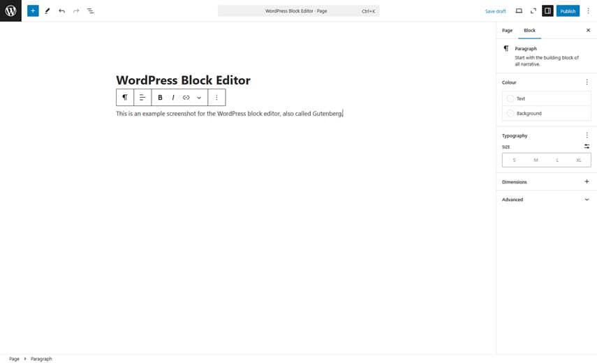 Screenshot of the WordPress Gutenberg block editor