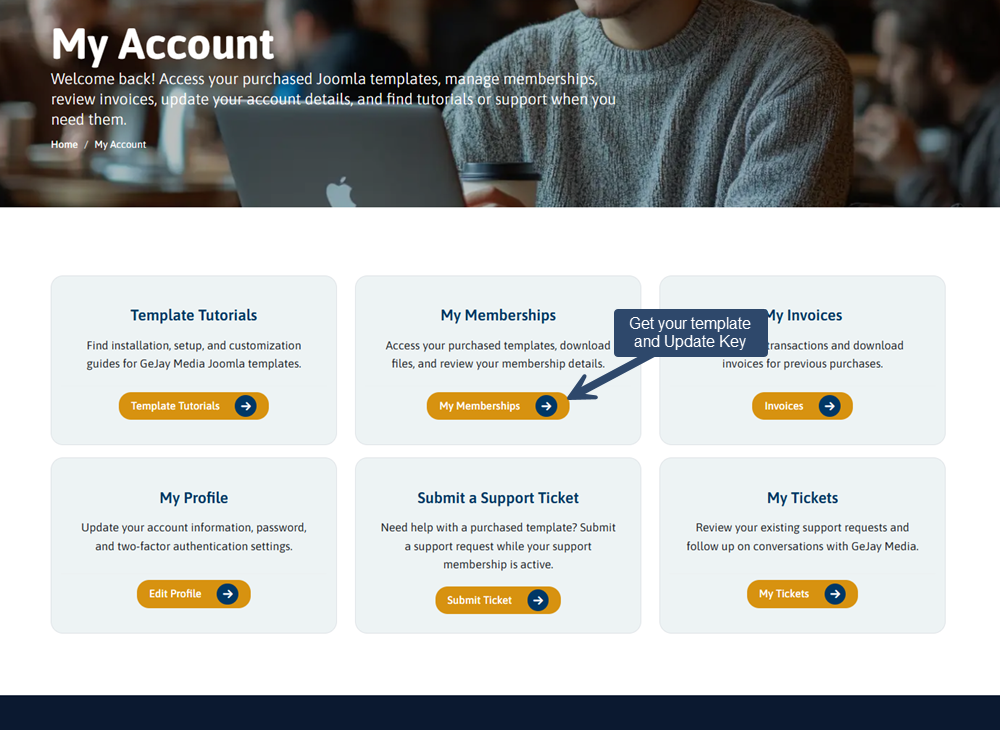 Showing the My Accounts page after logging in