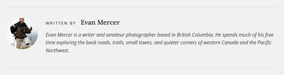 A screenshot showing the author bio at the end of every article