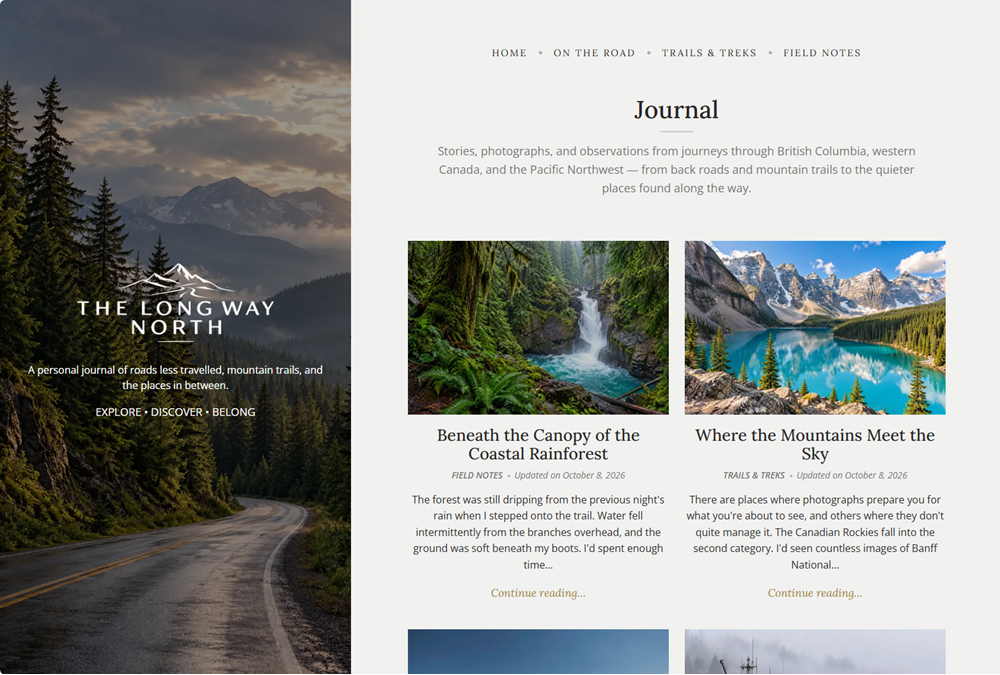 A screenshot showing the front-end of the Venturer template with the side panel and main content
