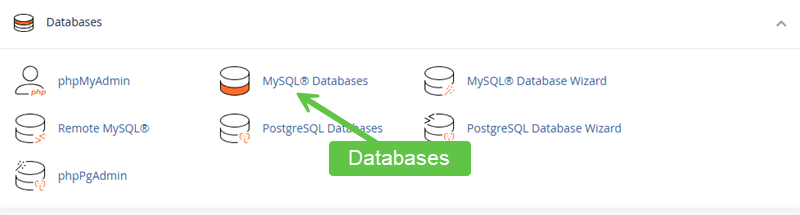 Screenshot showing where to create a database in cPanel