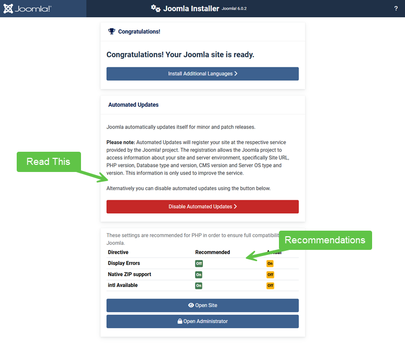 Step 4: Install Joomla screenshot