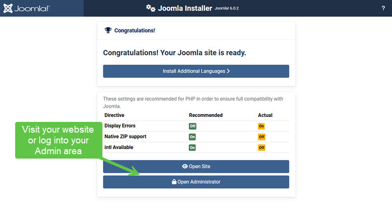 Step 4: Install Joomla screenshot