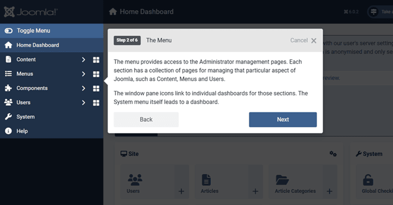 screenshot of the introduction to the menu group