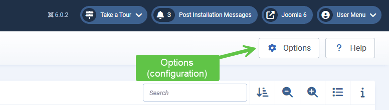screenshot showing core Joomla options for global configuration