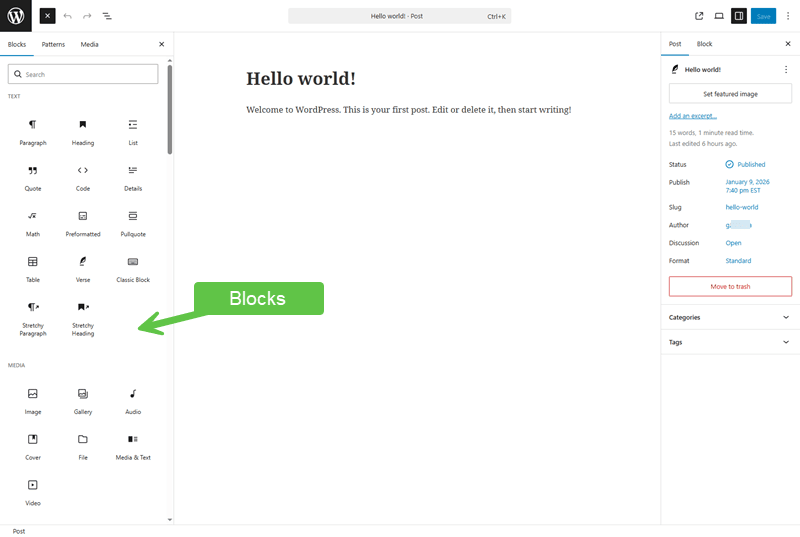 Screenshot of the WordPress Gutenberg Block editor