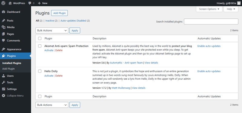 Screenshot showing the plugin screen in WordPress